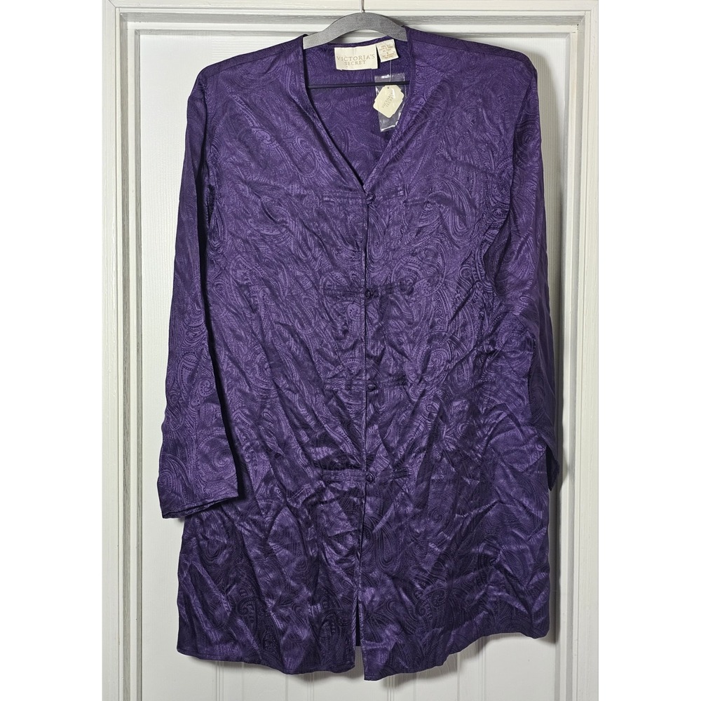 Vintage NWT Victoria's Secret‎ Gold Label Silk Purple Kimono Sleep Shirt Small